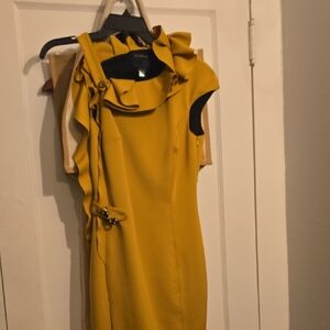 Class Roberto Cavalli Yellow Asymmetrical Ruffled Cocktail Dress